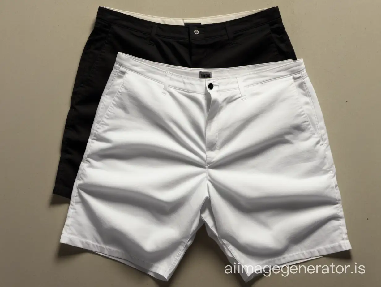 Cotton shorts. Divided exactly down the middle. The vertical separation is exactly in the middle. One part left is white, right part is black