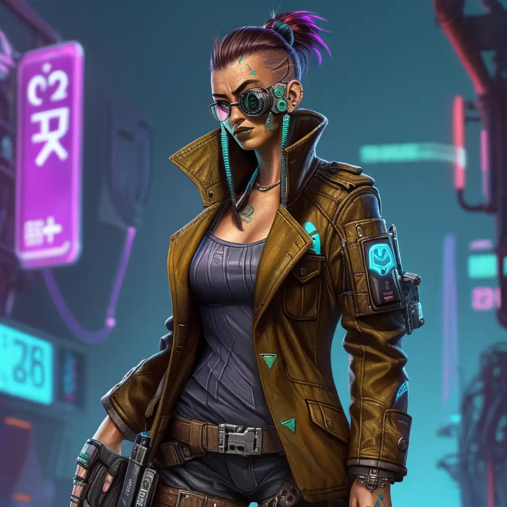 Cyberpunk Female Ork Detective Investigating Urban Streets