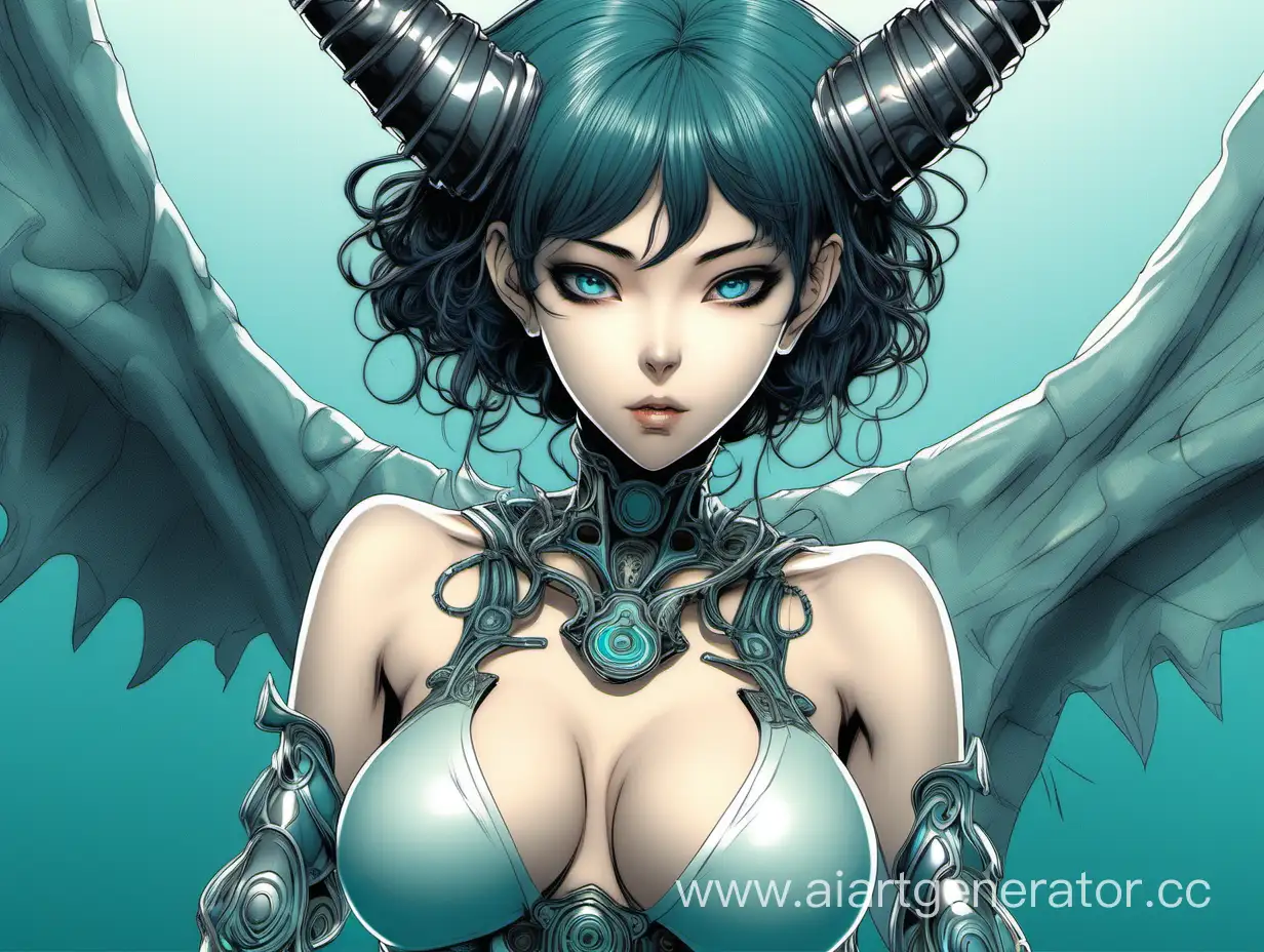 ((Hayao miyazaki art style)).(1 woman). {blushing smirk}, (provocative and seductive position). (succubus biomech outfit). Pleasant lighting, Top quality, Filmisches Mode-Still (charming, 30 years old), Tight body, fit, Perfect hands, perfect fingers, (bright cyan eyes). best detail rendering, beautiful hairstyle, Beautiful woman with perfect figure, Highly detailed facial and skin texture, Perfect anatomy of body proportions, HDR, Nikon Z9 80mm Mola.