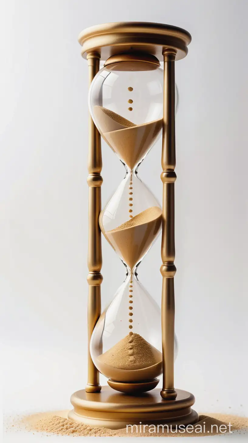 hourglass made from 6 banks. Sand into hourglass is golden. White backround.