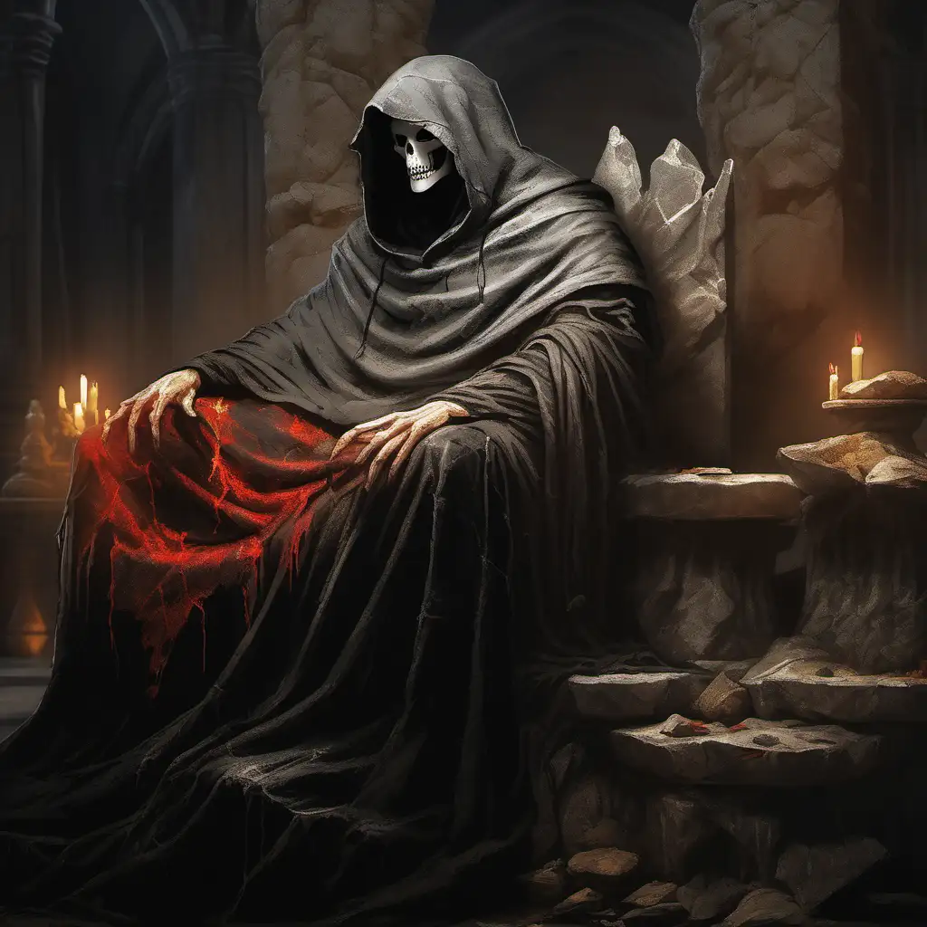 Mystical Reaper on Stone Throne in Renaissance Setting