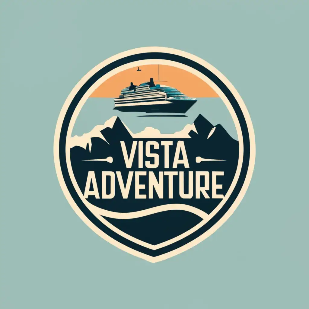 logo, Cruise ship and mountains, with the text "Vista adventure", typography, be used in Travel industry