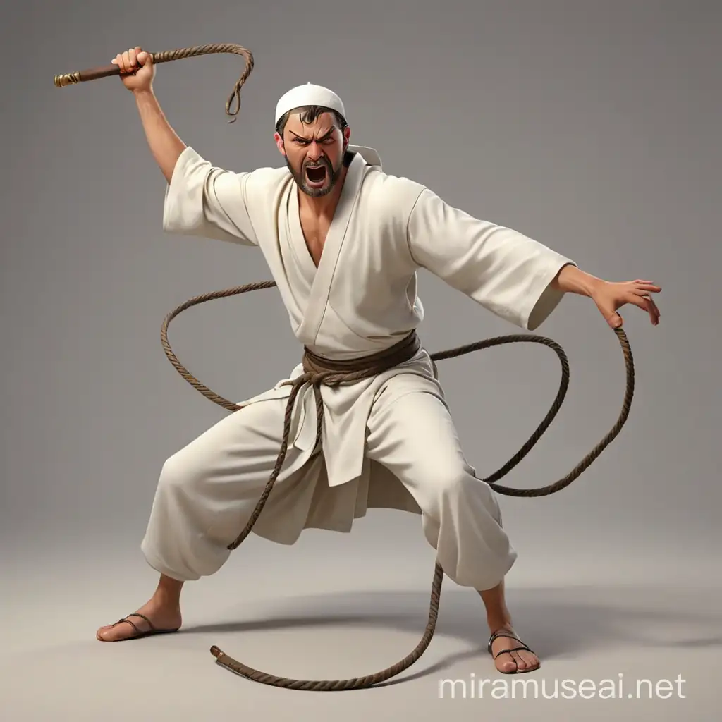 Christian Man Furious Whip Strike Realistic 3D Animation