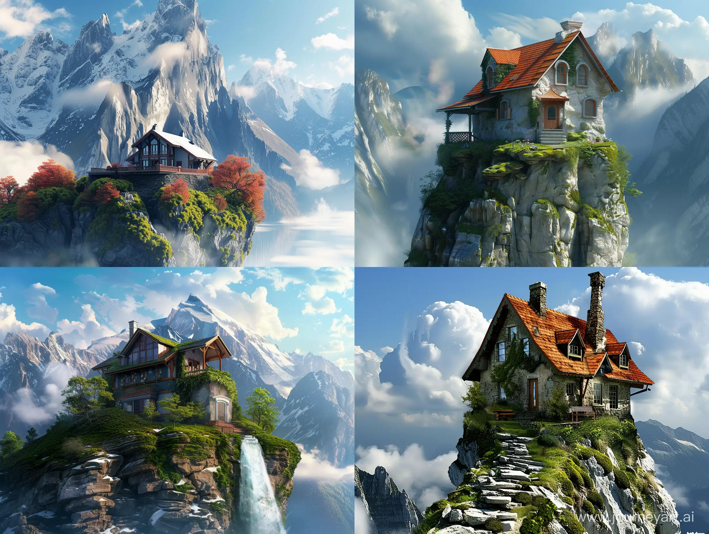 if a house and mountain merger together, fantasy style, realistic