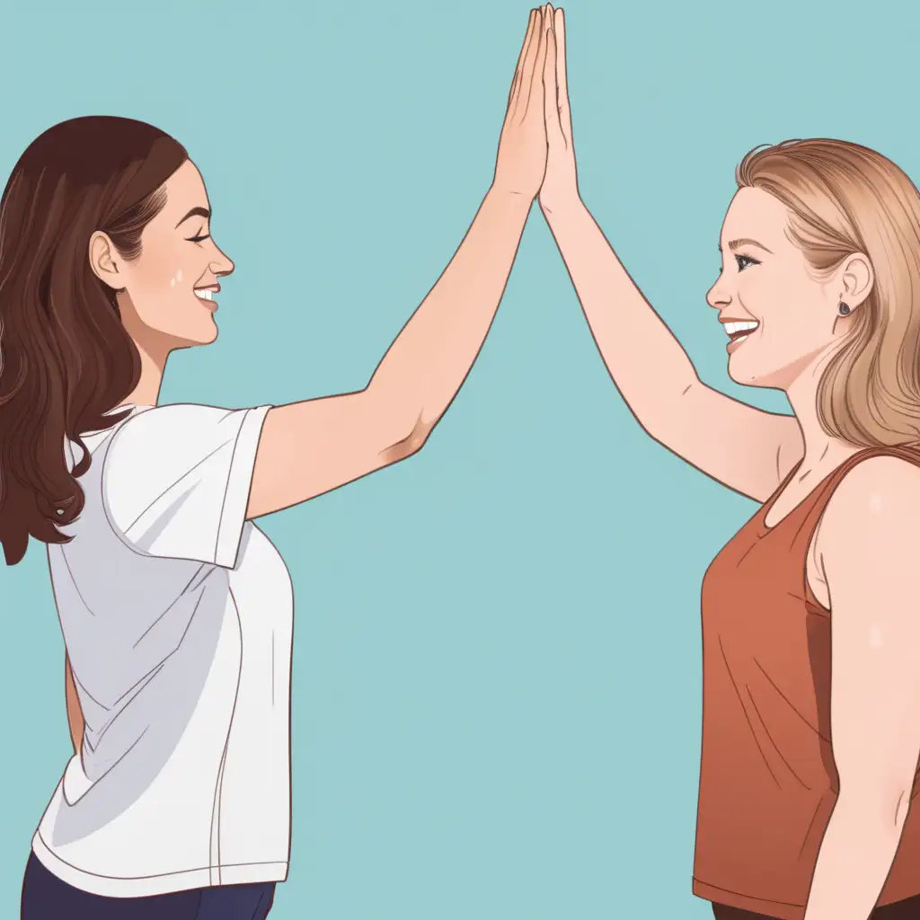two white women giving each other high five