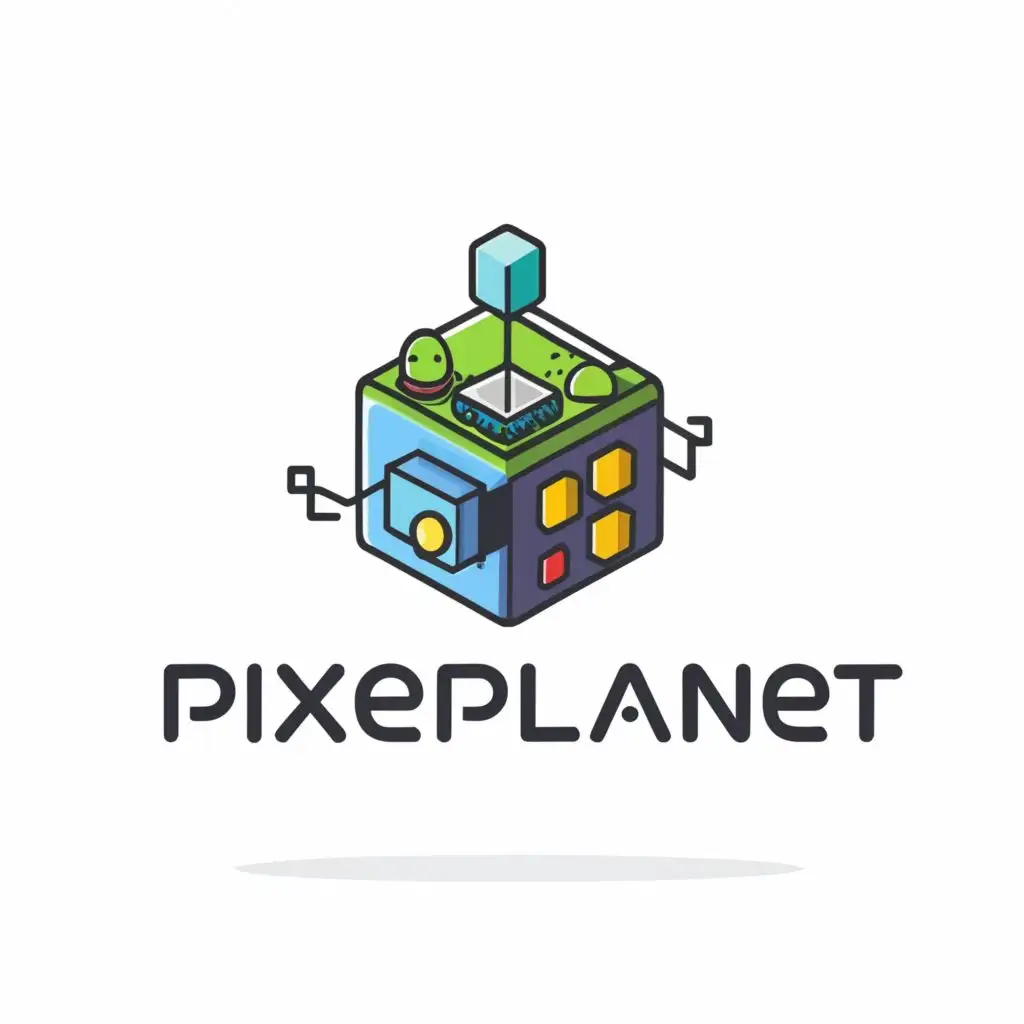 logo, Game Console, with the text "PixelPlanet", typography, be used in Internet industry