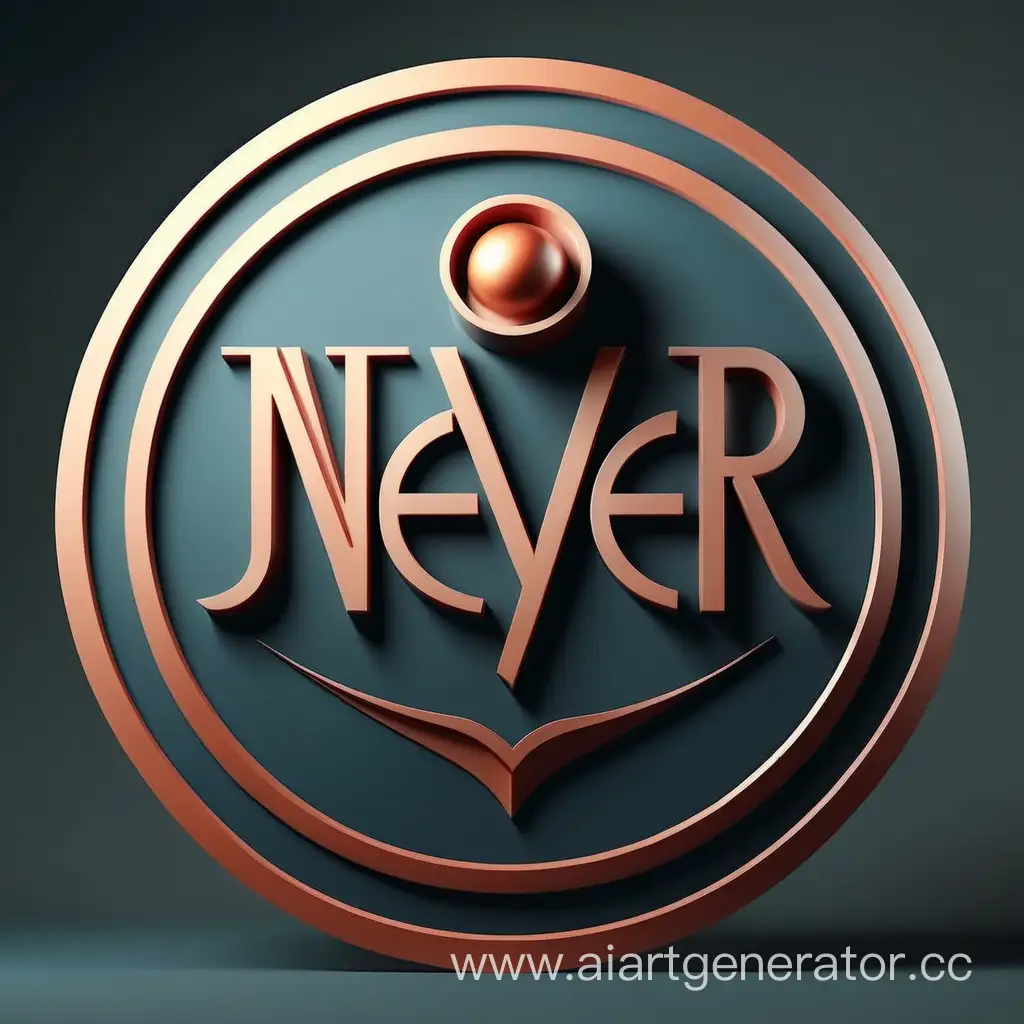 Round logo in the center with the inscription "never"