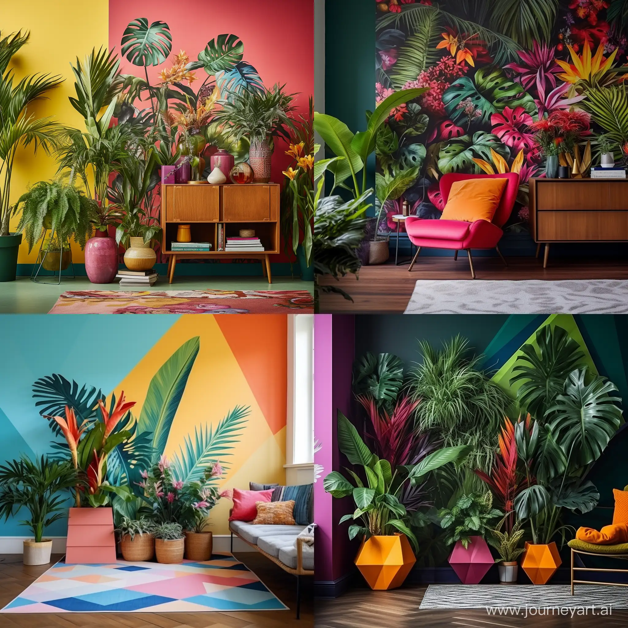 Vibrant-Indoor-Decor-Colorful-Wallpaper-and-Lush-Greenery
