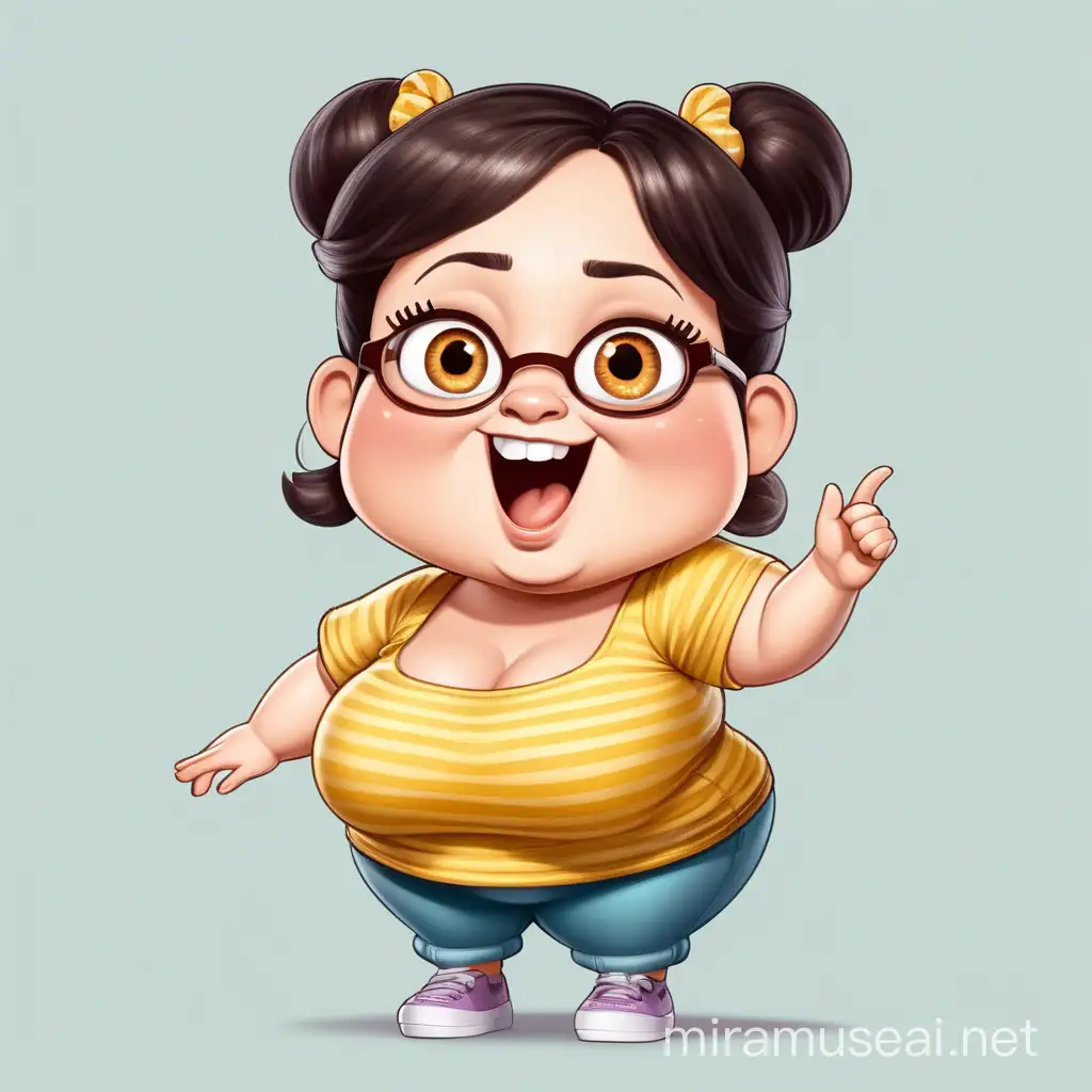 funny woman cartoon character, little chubby, cute and energetic