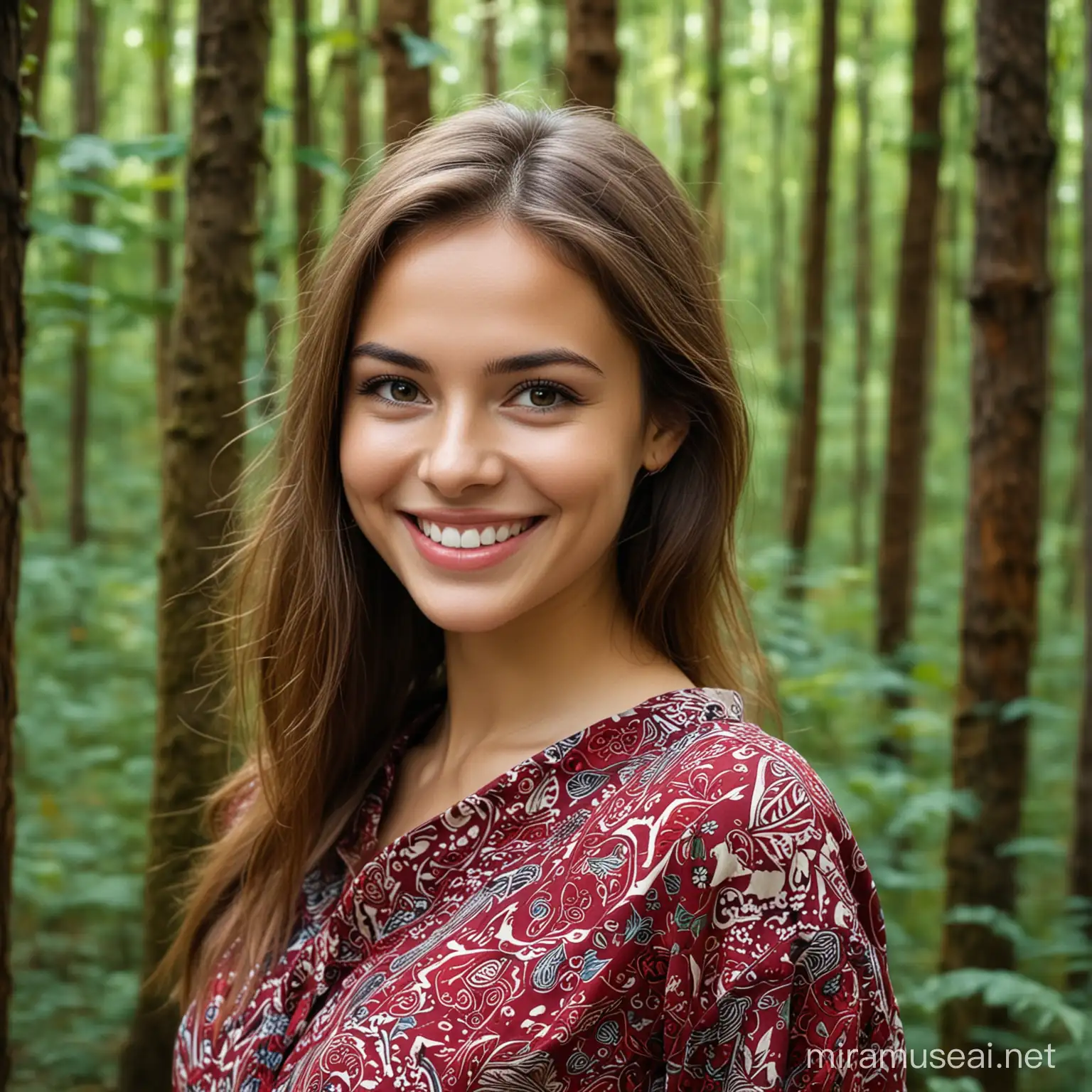 Beautiful girl smile, batik, forest