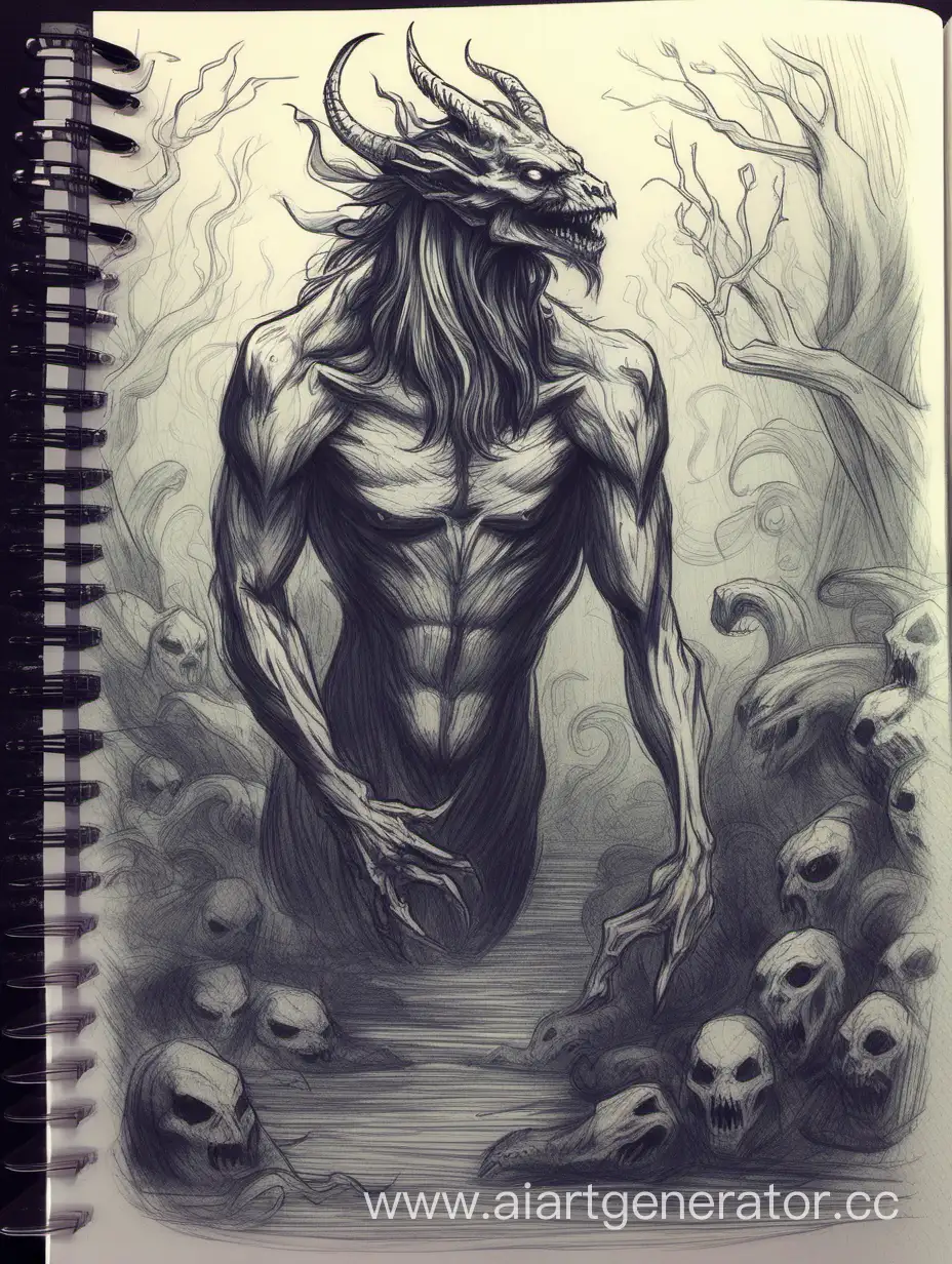 sketchbook, mythical creature, linart, horror