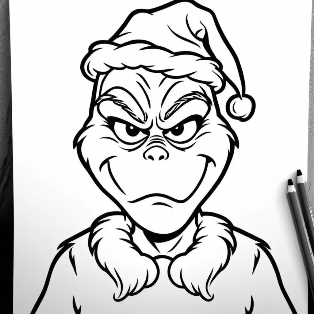 Grinch Outline Drawing for Coloring Minimalist Character Artwork