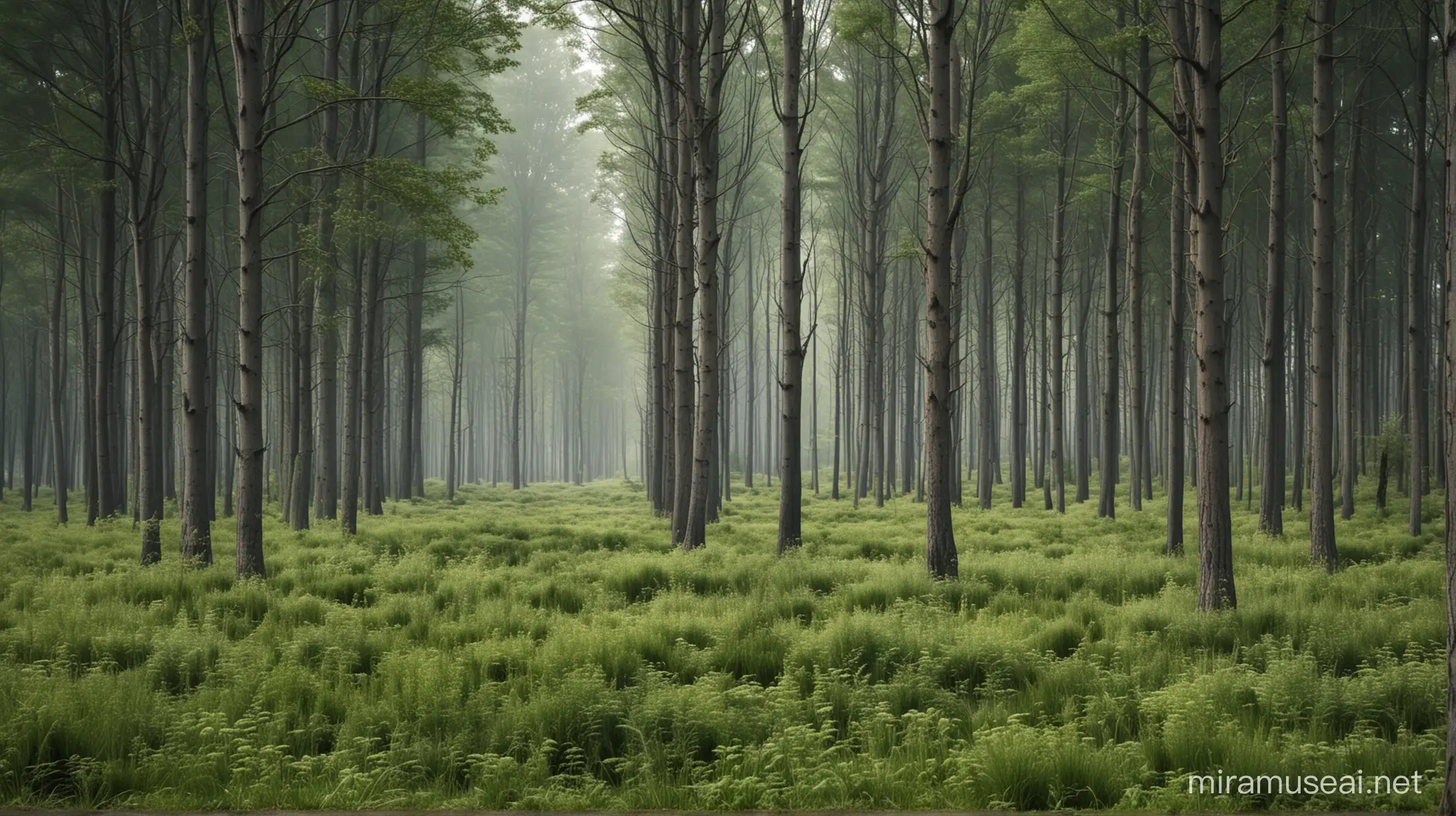 forest with bunch of trees and grass 