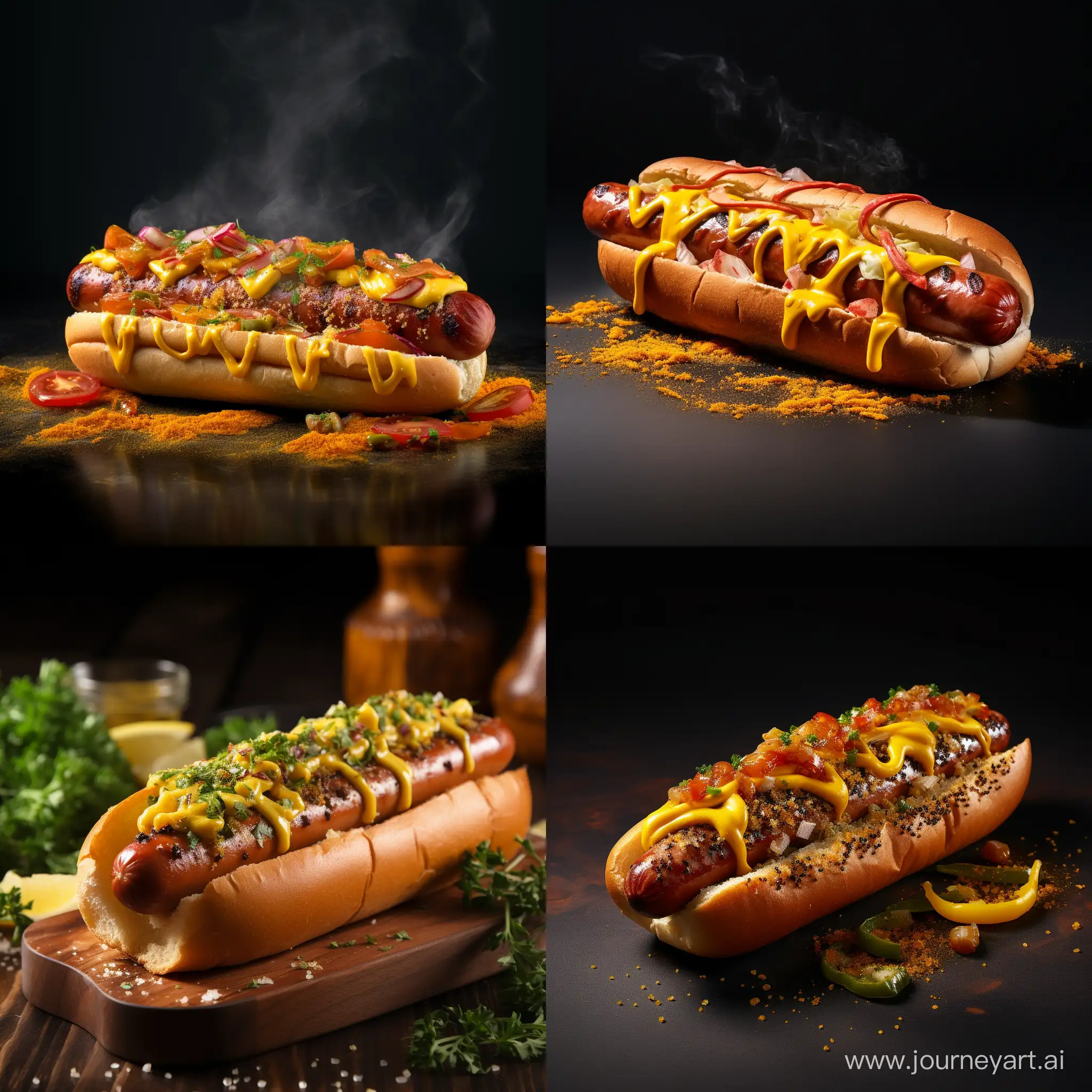 Delicious-Grilled-Sausage-Hot-Dog-with-Mustard-Side-View