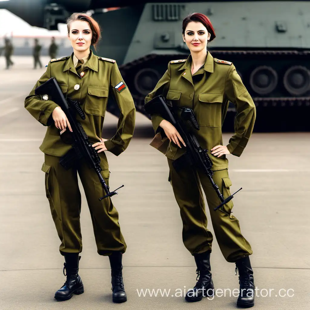 Women tankers in military uniform