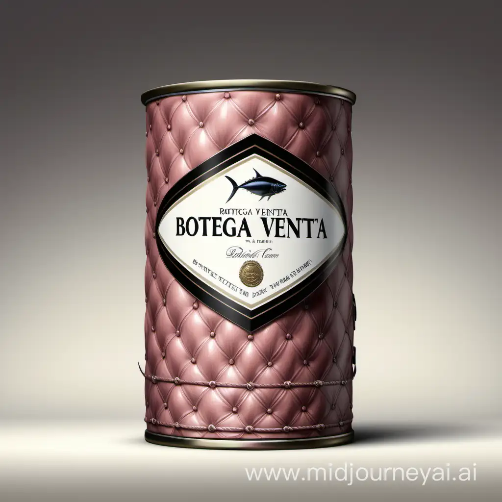 A tuna can with a luxury label, as it would be a Bottega Veneta dress. Realistic style