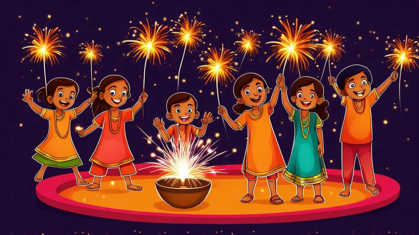 Vibrant Diwali Celebration with Kids and Sparklers