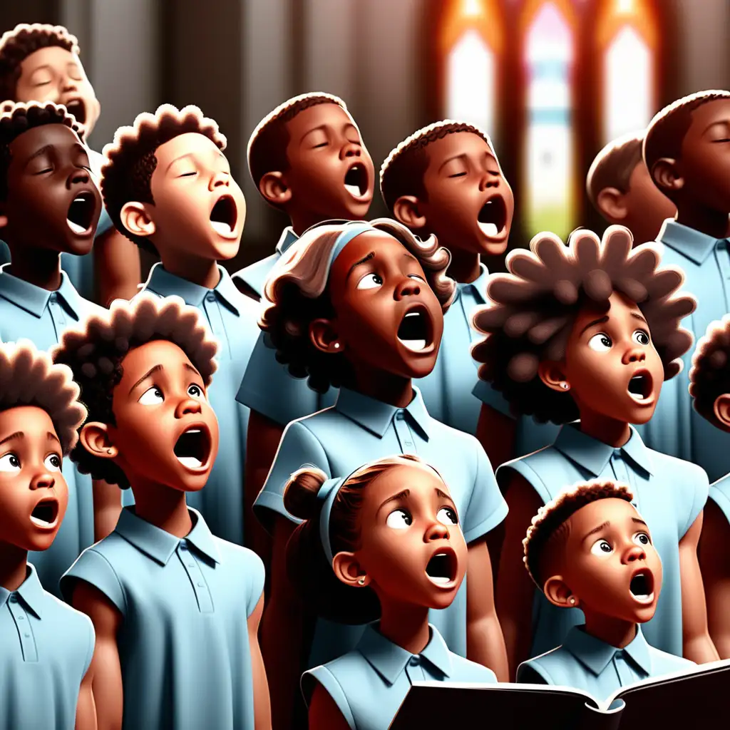 Harmonious Choir Performance by Diverse Black and Hispanic Kids in Modern Church Setting