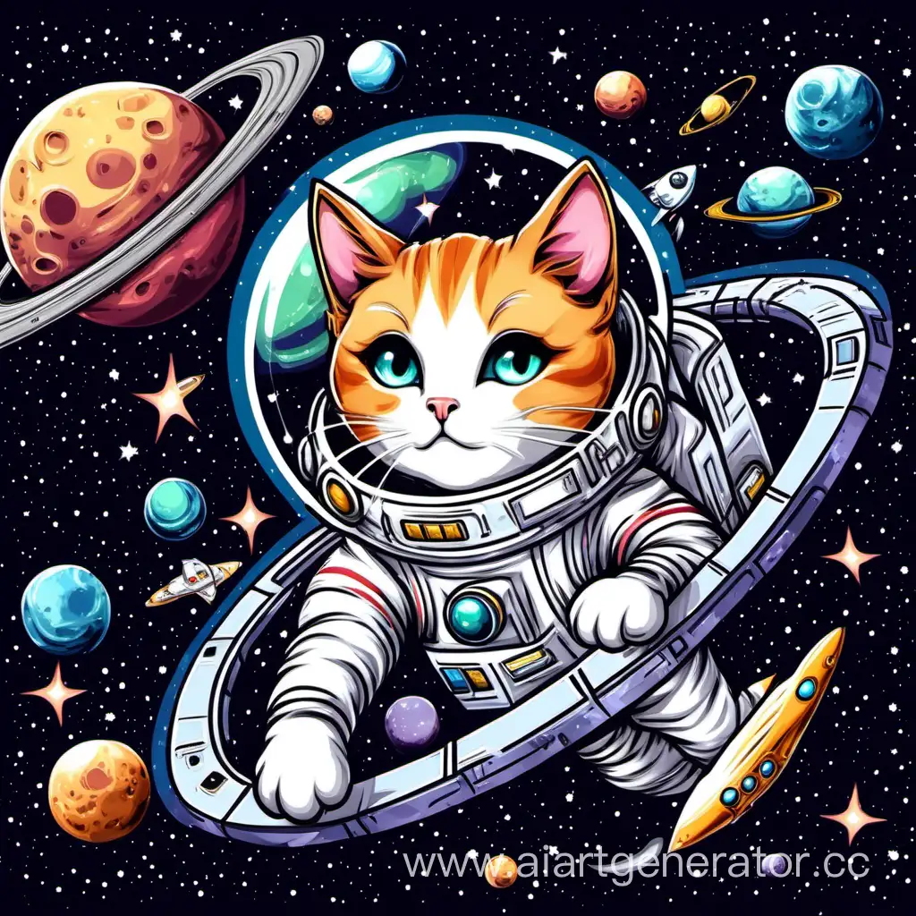 Adventurous-Cat-in-Outer-Space-with-a-Spaceship