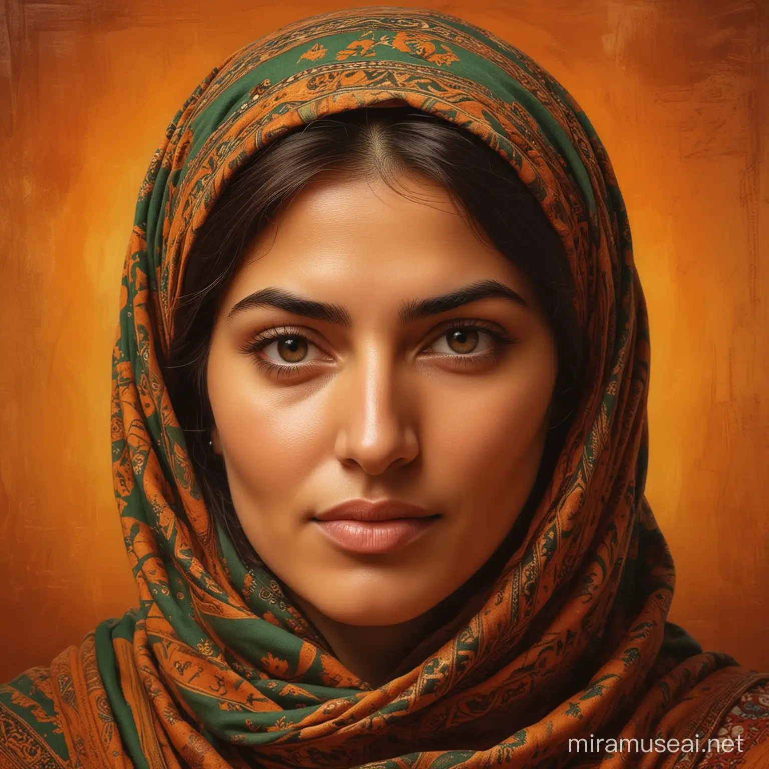 symbolic image of a Bakhtiari woman's face with a warm background color 