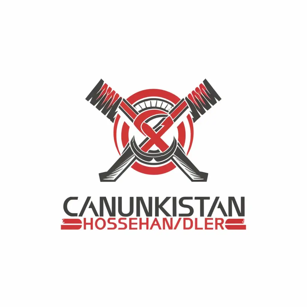 a logo design,with the text "Canunkistan hosehandler", main symbol: a background divided vertically into two equal parts: red on the left and white on the right.

In the center of the flag, there's a stylized emblem depicting a hockey stick crossed with a hose, both overlaid on a maple leaf. ,Moderate,be used in Sports Fitness industry,clear background