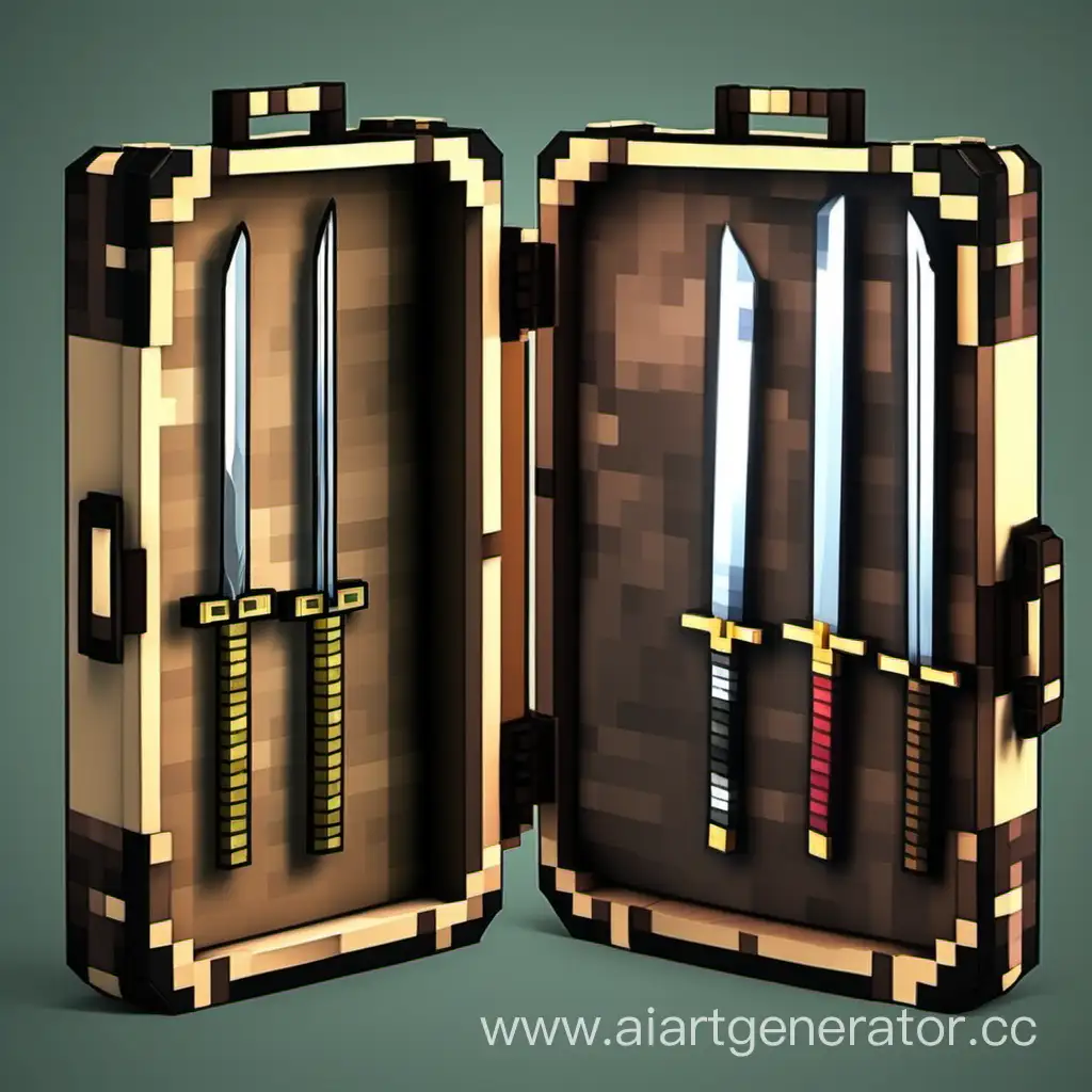 Case with swords in Minecraft style