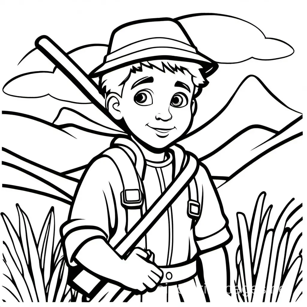 Shepherd-Boy-Coloring-Page-Simple-Black-and-White-Line-Art-on-White-Background