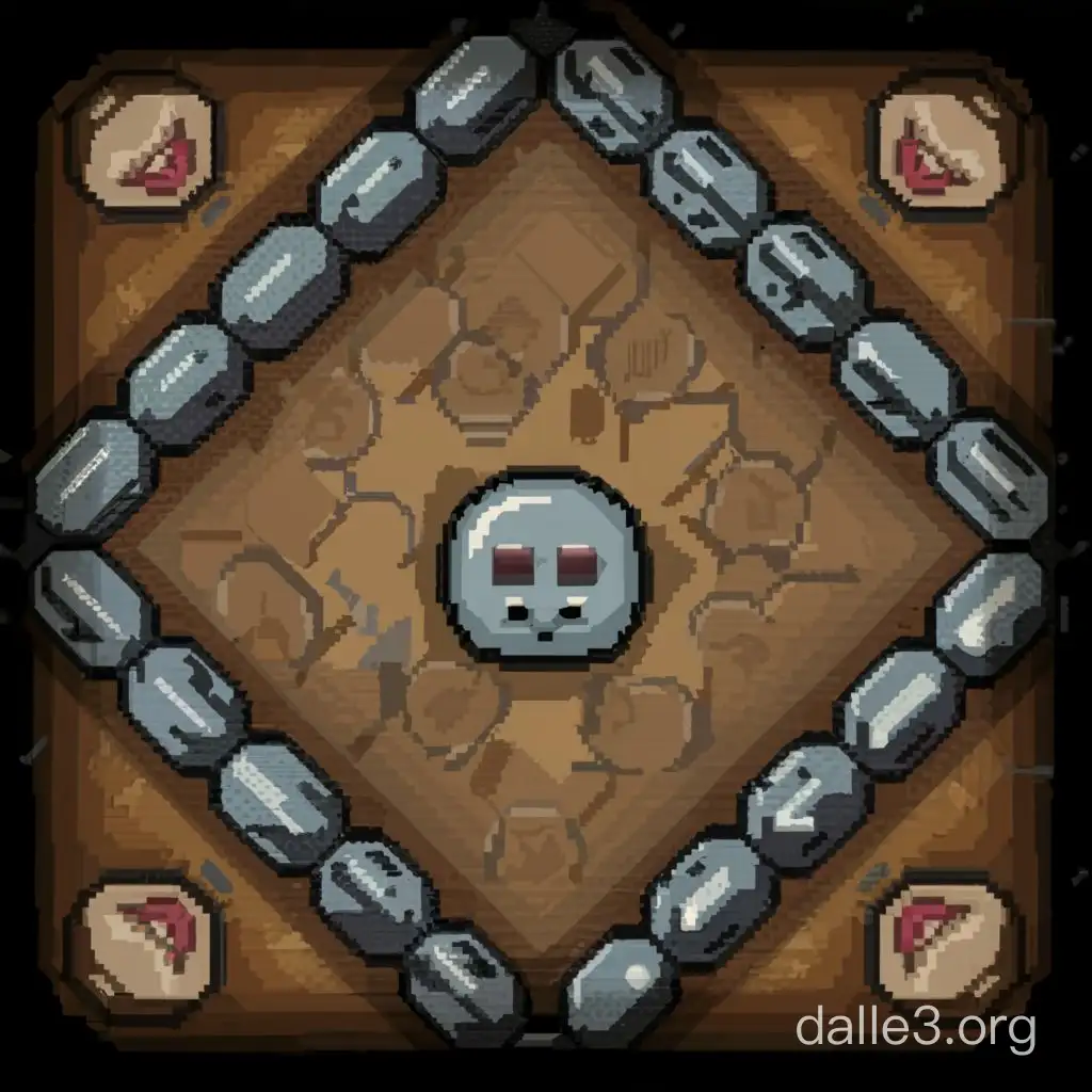 binding of isaac camera view, 2D topdown, dungeon