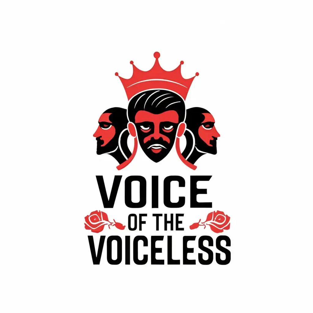 logo, Therapy Group
Crown
Red 
Rose
Black men
, with the text "VOICE OF THE VOICELESS", typography, be used in Events industry
