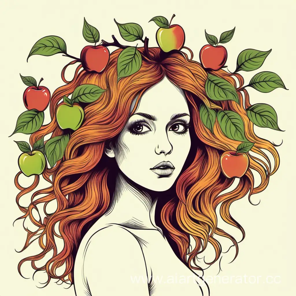 Colorful-Vector-Art-Girl-with-Apple-TreeInspired-Hair