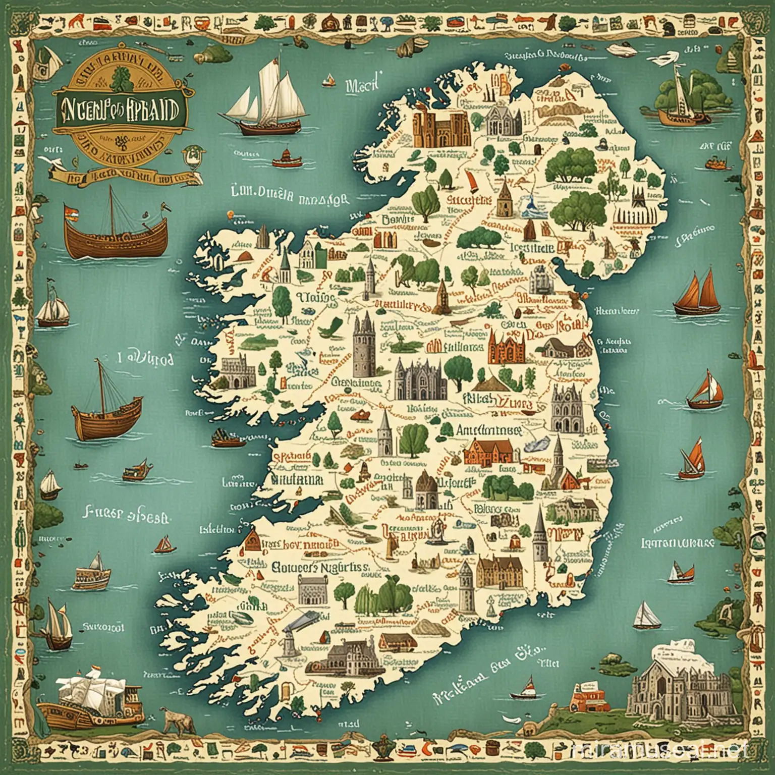 the map of ireland featuring famous Irish landmarks


