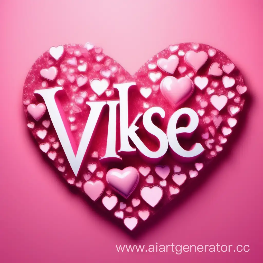 надпись посередине VIKSE красивым шрифтом, на розовом фоне на всей картинке разные сердца, фон переливается