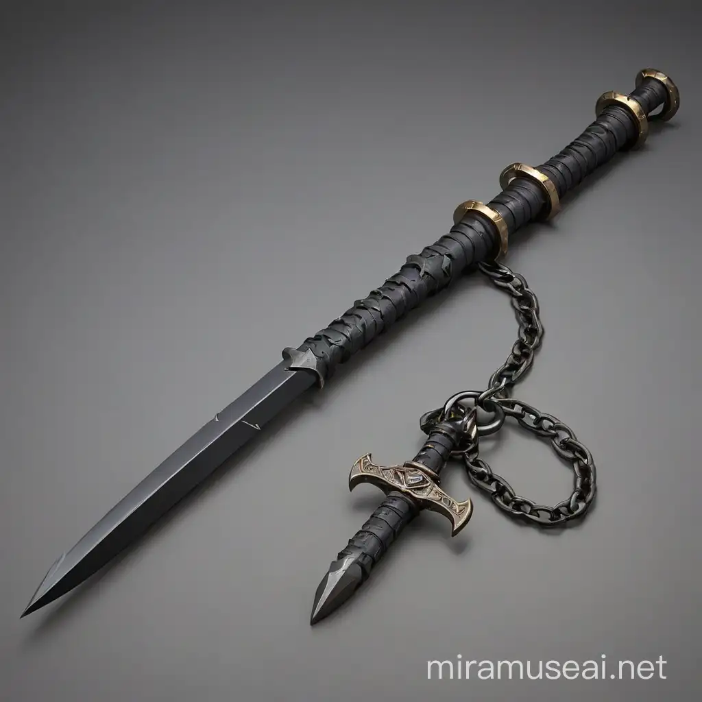 Dungeons and dragons,ninja weapon with an extremely long and thick chain attached to the tip of a short black dagger