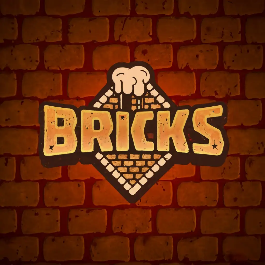 a logo design,with the text 'Bricks', main symbol:Beer guitar and bricks,Moderate,be used in Entertainment industry,clear background, slogan'Where the Spirit Rocks Harder Than Stone' use Floydian Font