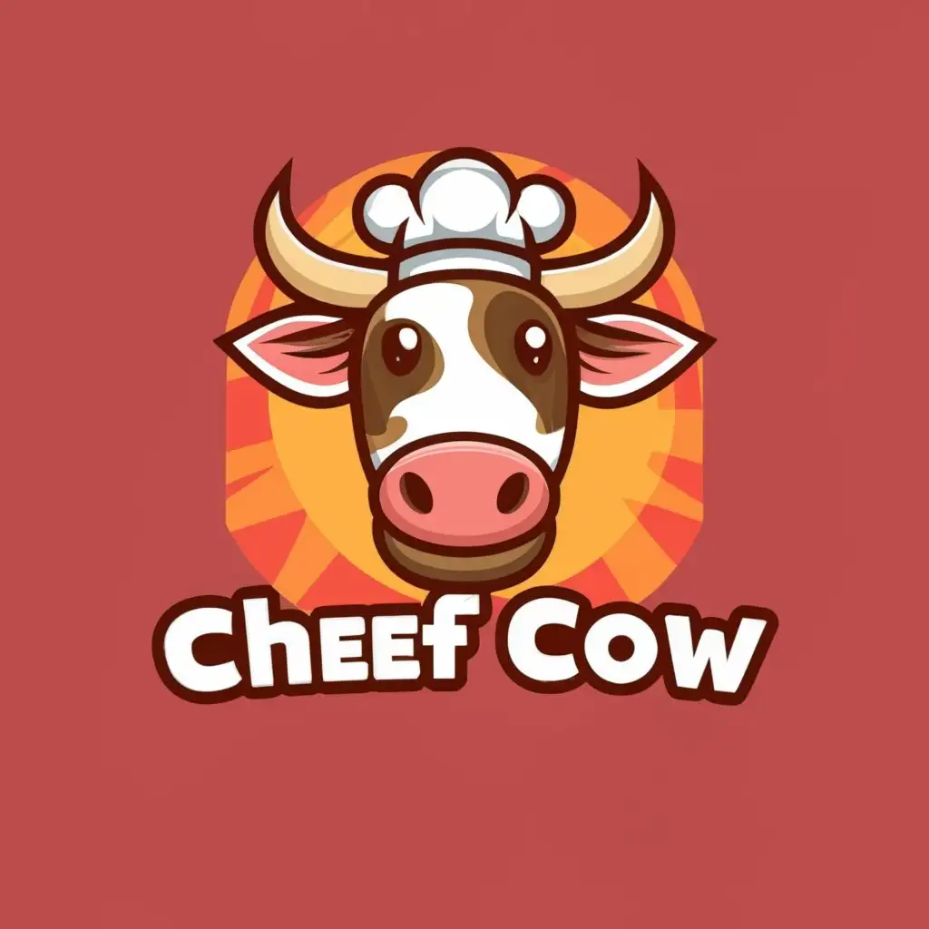 a logo design,with the text "chef cow", main symbol:funny cow head with chef hat,Moderate,be used in Animals Pets industry,clear background