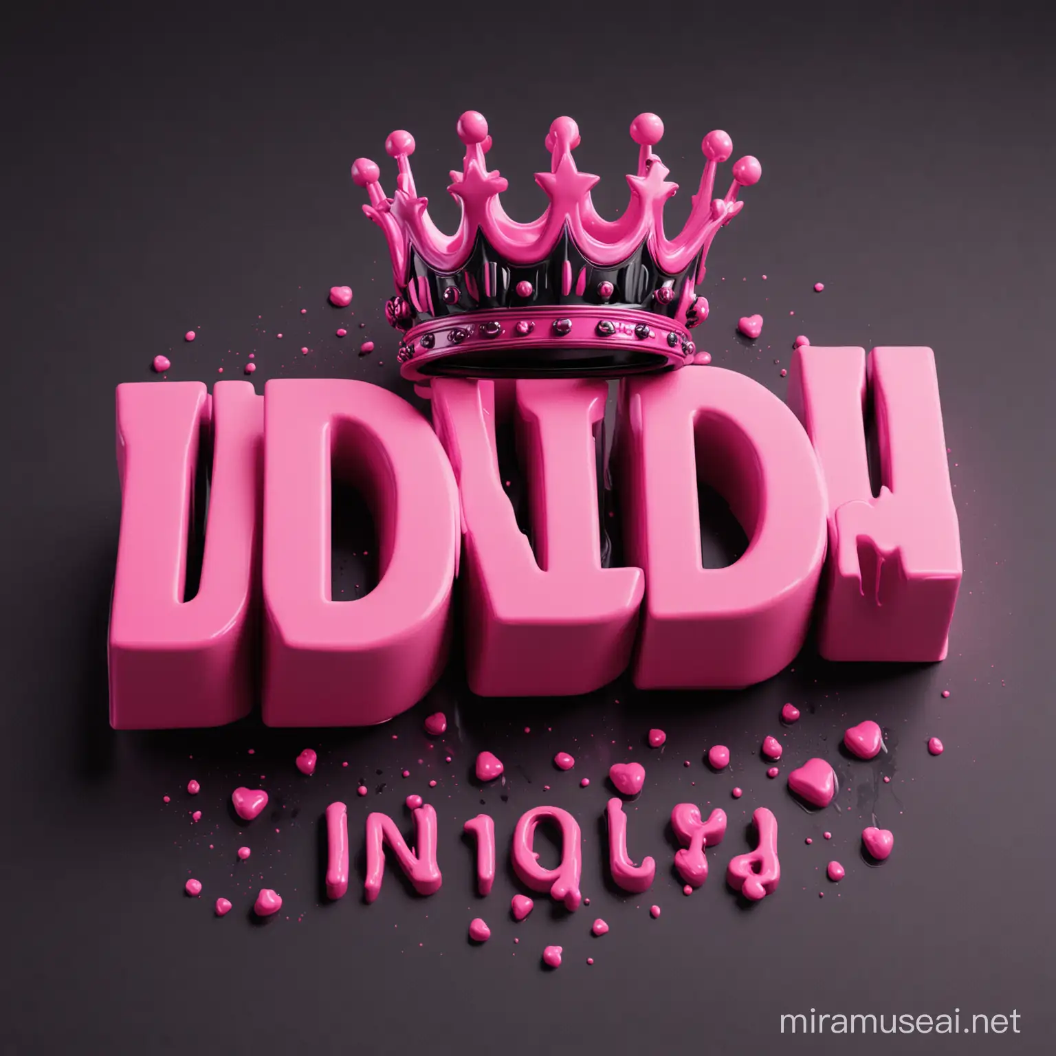 
Logo of a buisness, Pink ,3D letters with a crown with neon black melting name INDY


