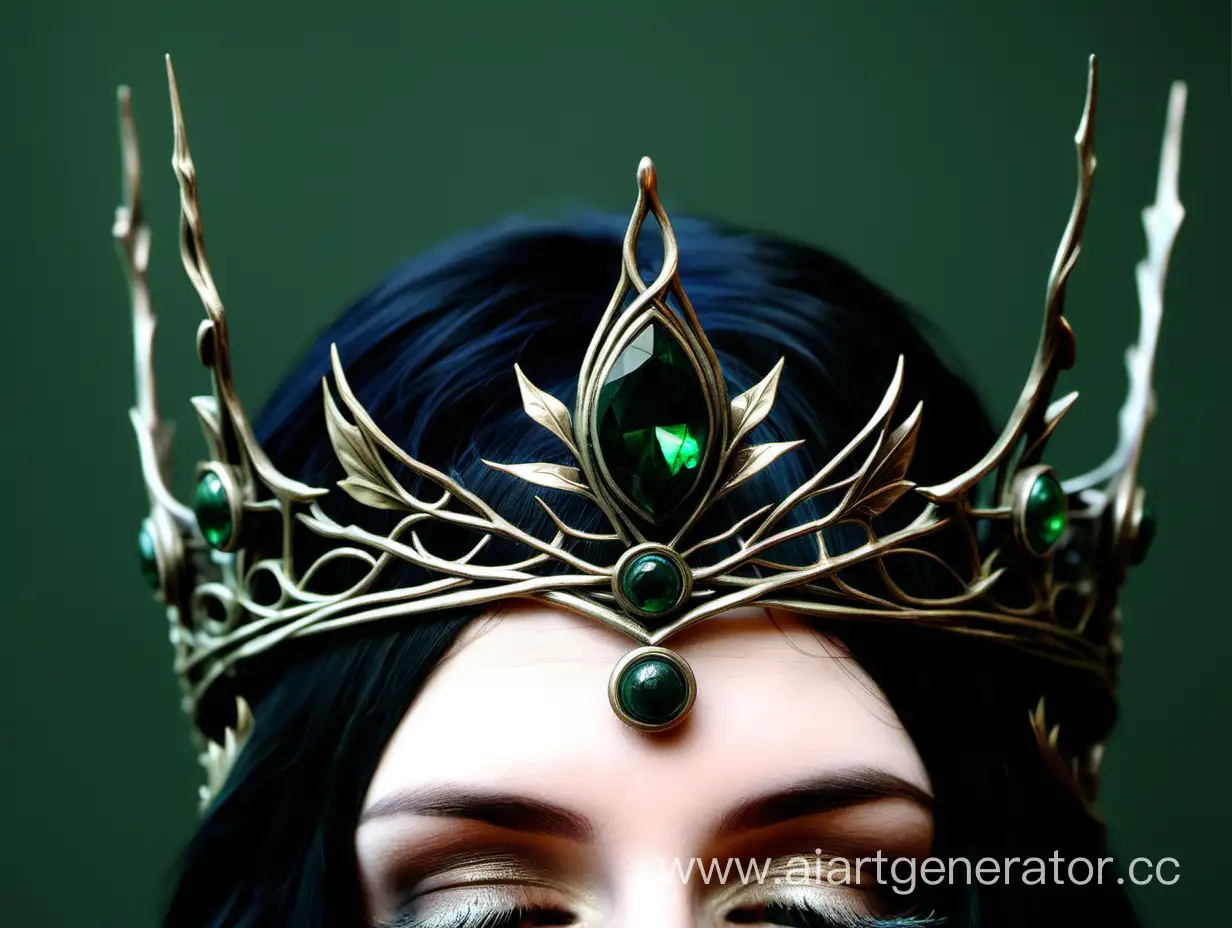 Exquisite-Elven-Crown-with-Dark-Green-Stones-Fantasy-Jewelry-Art