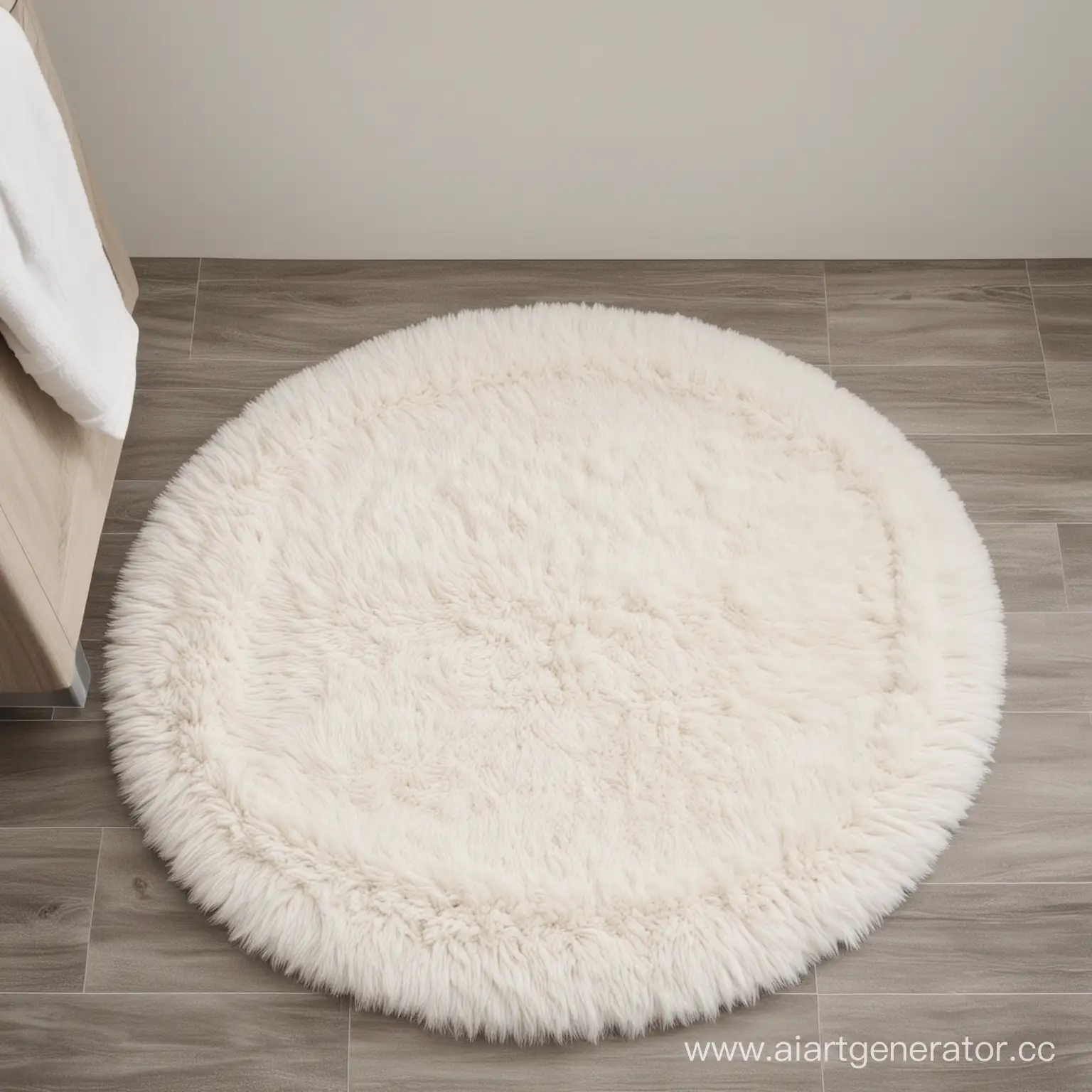 White-Fluffy-Round-Rug-on-Bathroom-Floor