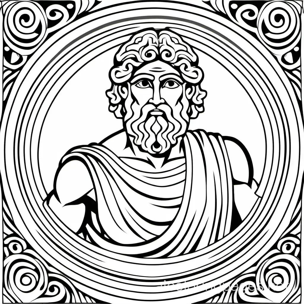 ancient greek god, Coloring Page, black and white, line art, white background, Simplicity, Ample White Space. The background of the coloring page is plain white to make it easy for young children to color within the lines. The outlines of all the subjects are easy to distinguish, making it simple for kids to color without too much difficulty