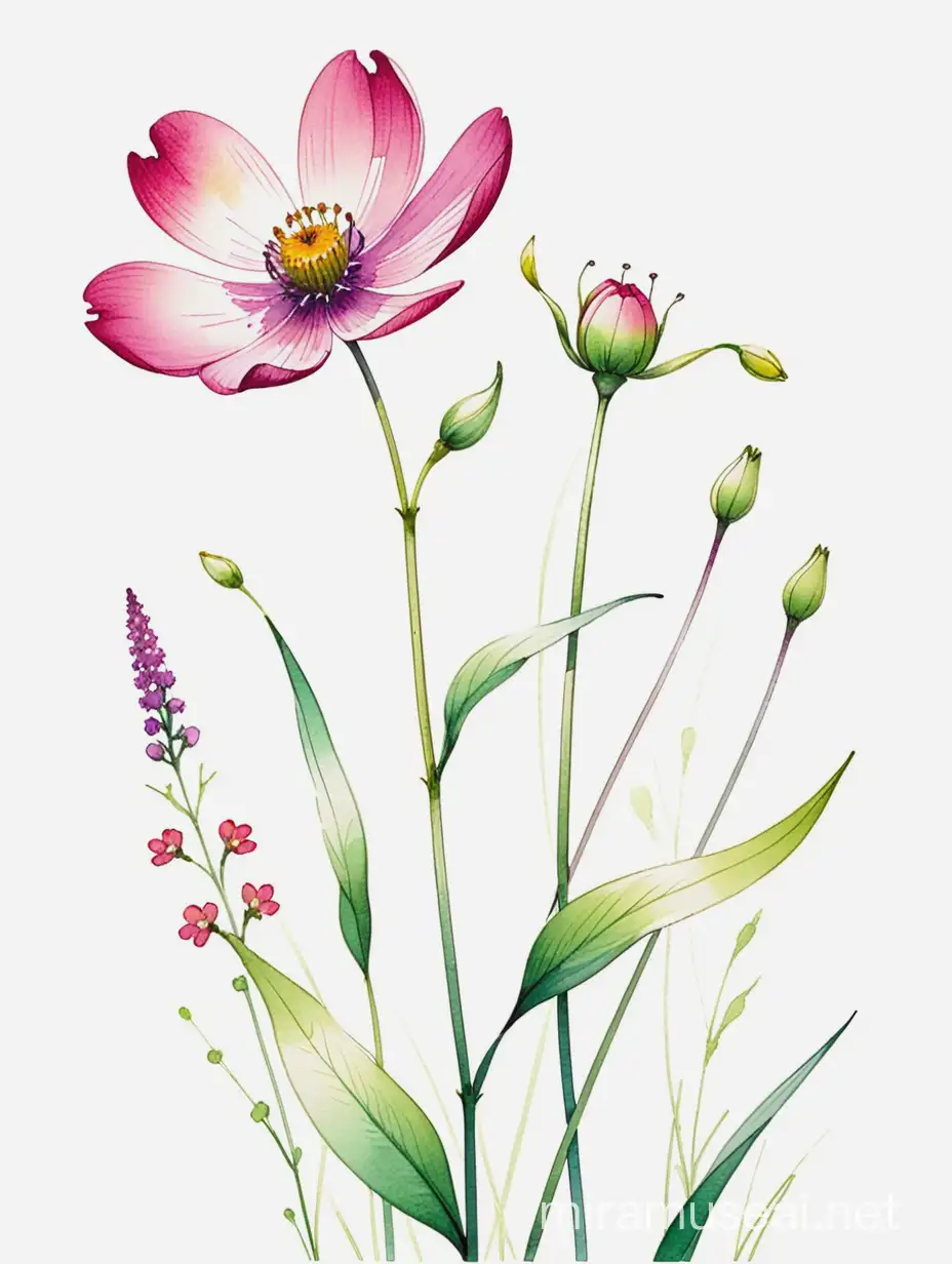 Vibrant Single Stem Delicate Flower Drawing