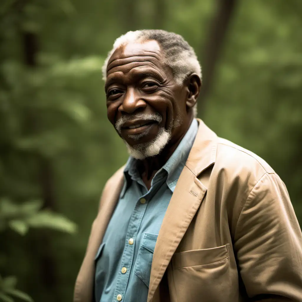 a handsome african american old man who's loves nature