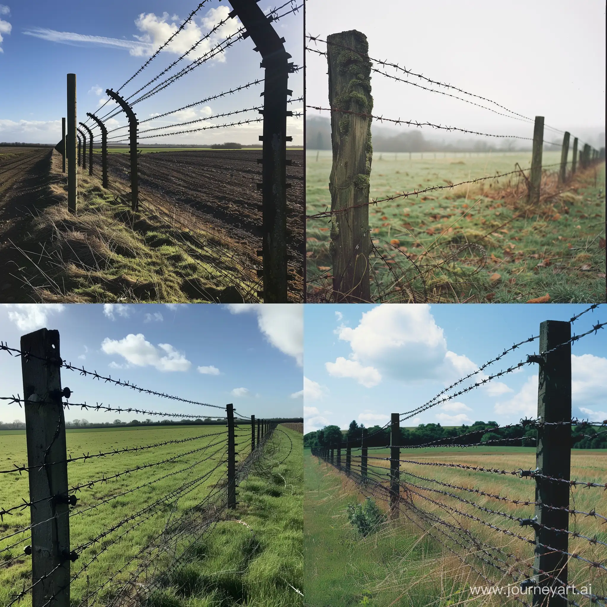 A field protected by barbed wire fence