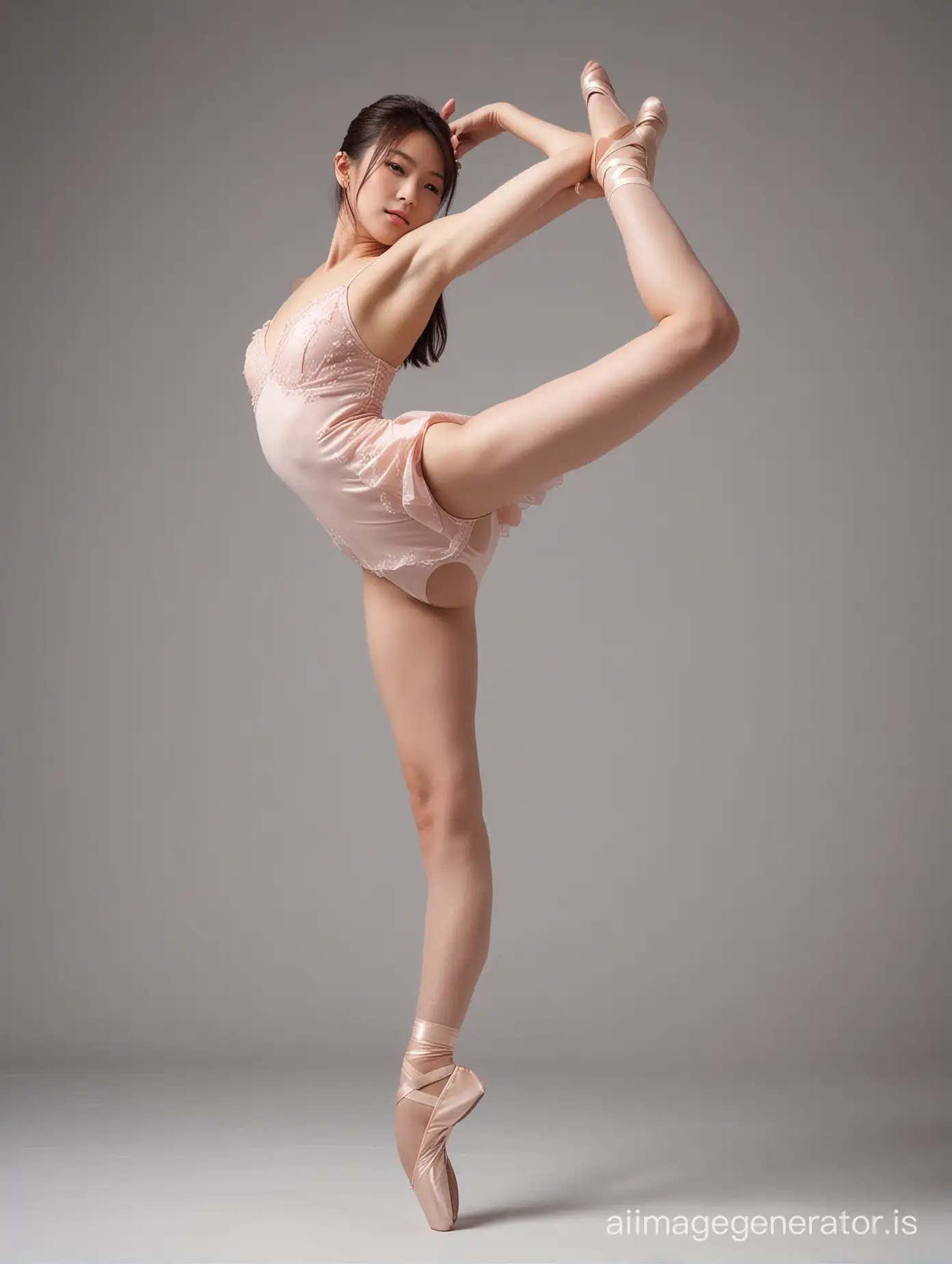 Japanese beautiful girl, whole body, photo studio, nude art photo, high definition, lifting legs, ballet dancing