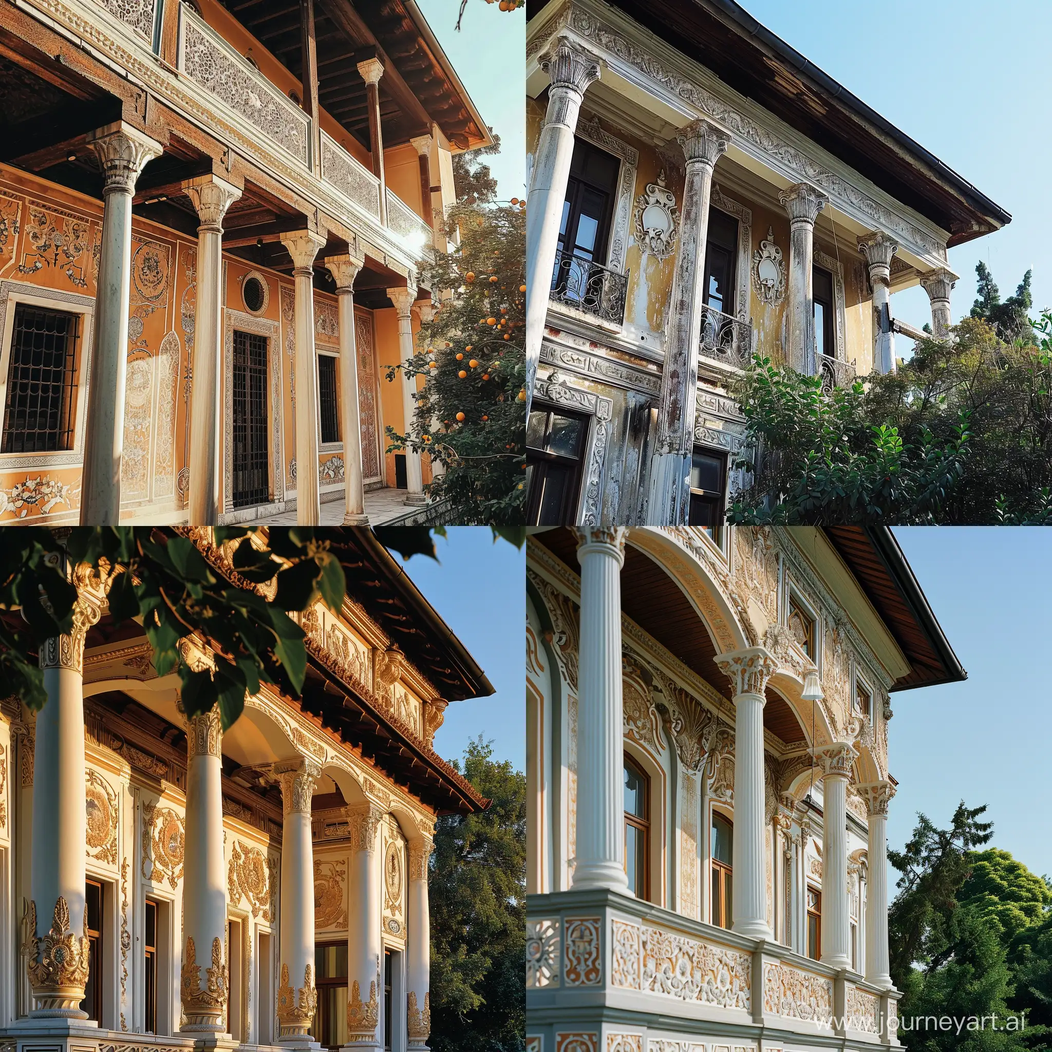 güneş üzerinde barok sütunlar işlemeler ile türk evi