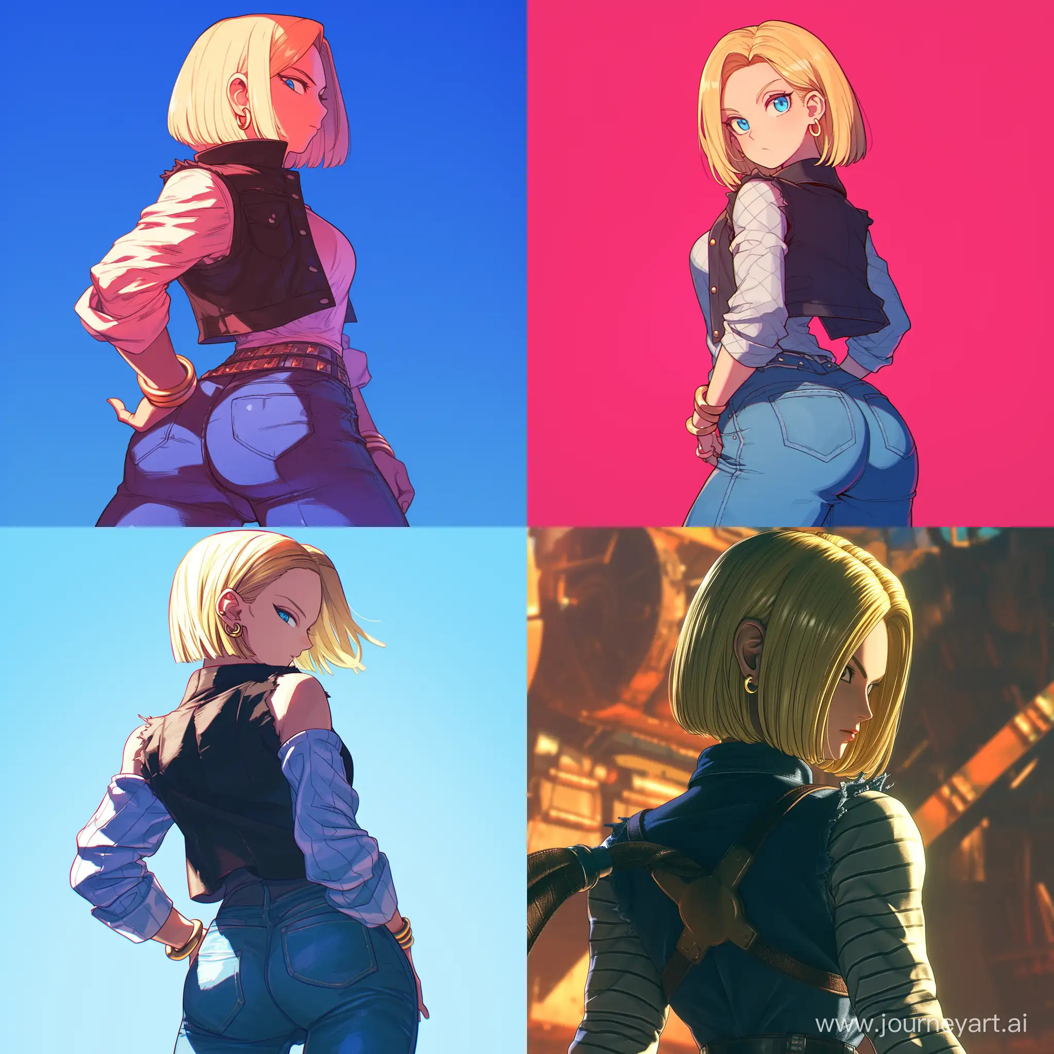 full wide body shot of Android 18 from behind --niji 6 