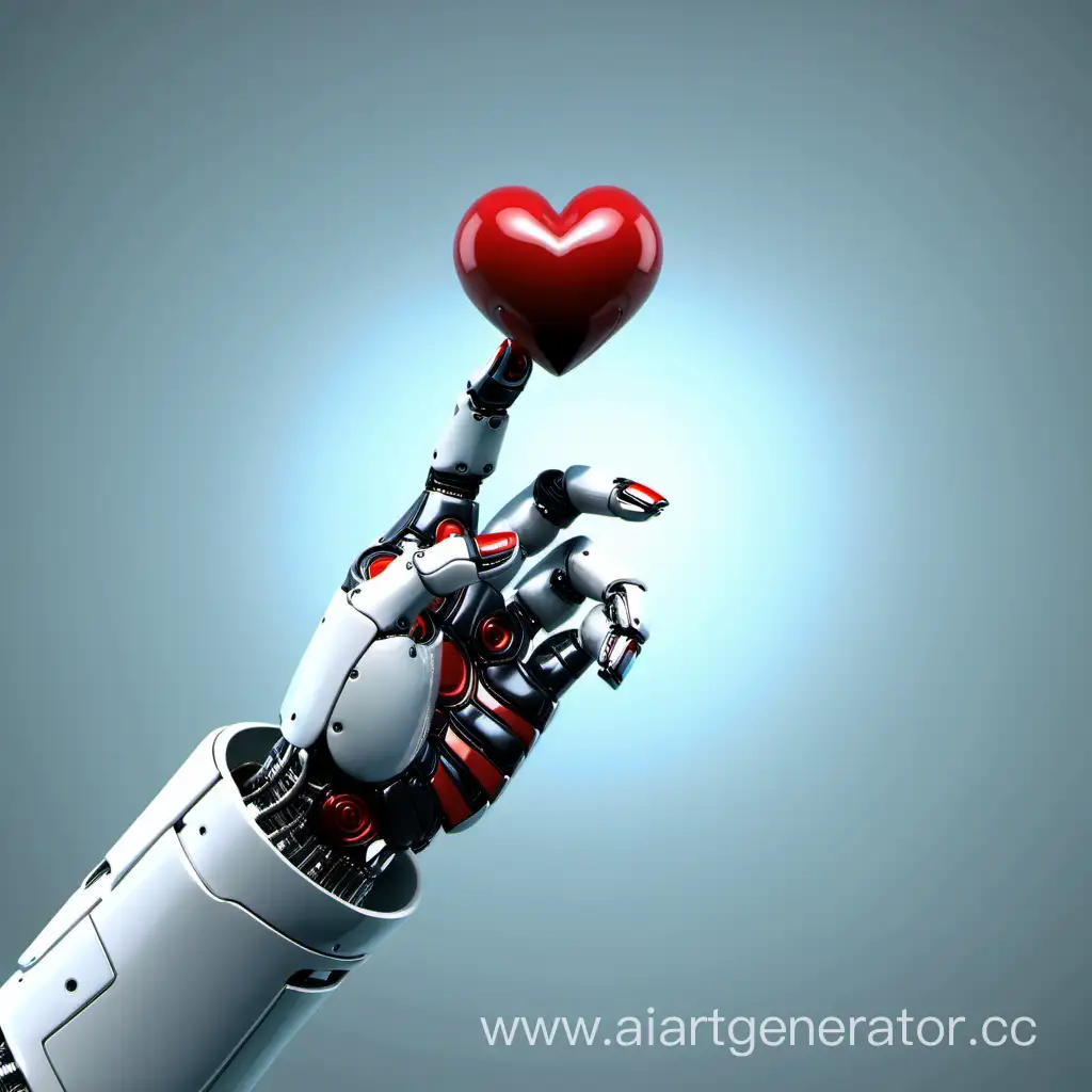 робот-человек преподносит на руке сердечко 