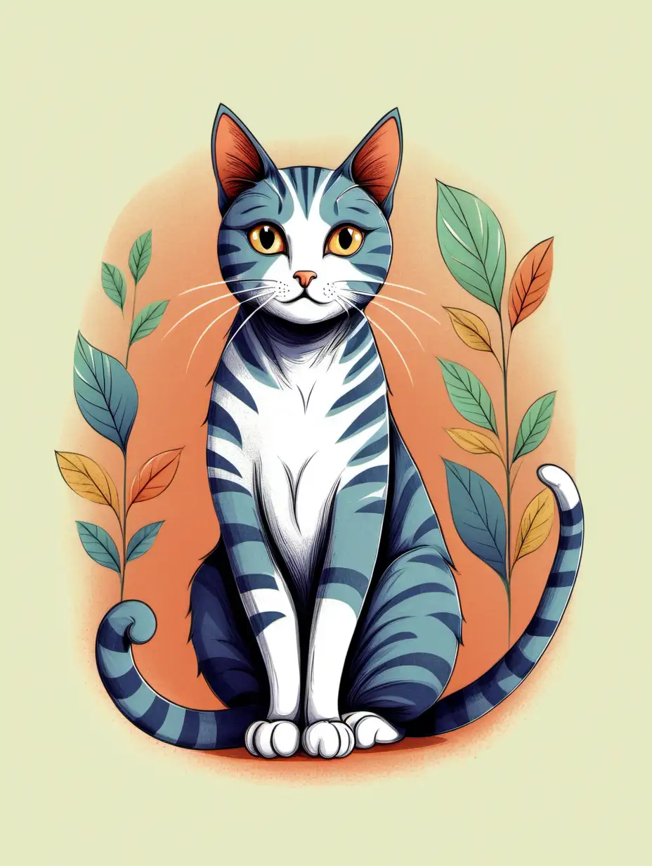 Vibrant Cat Illustration in Colorful Palette