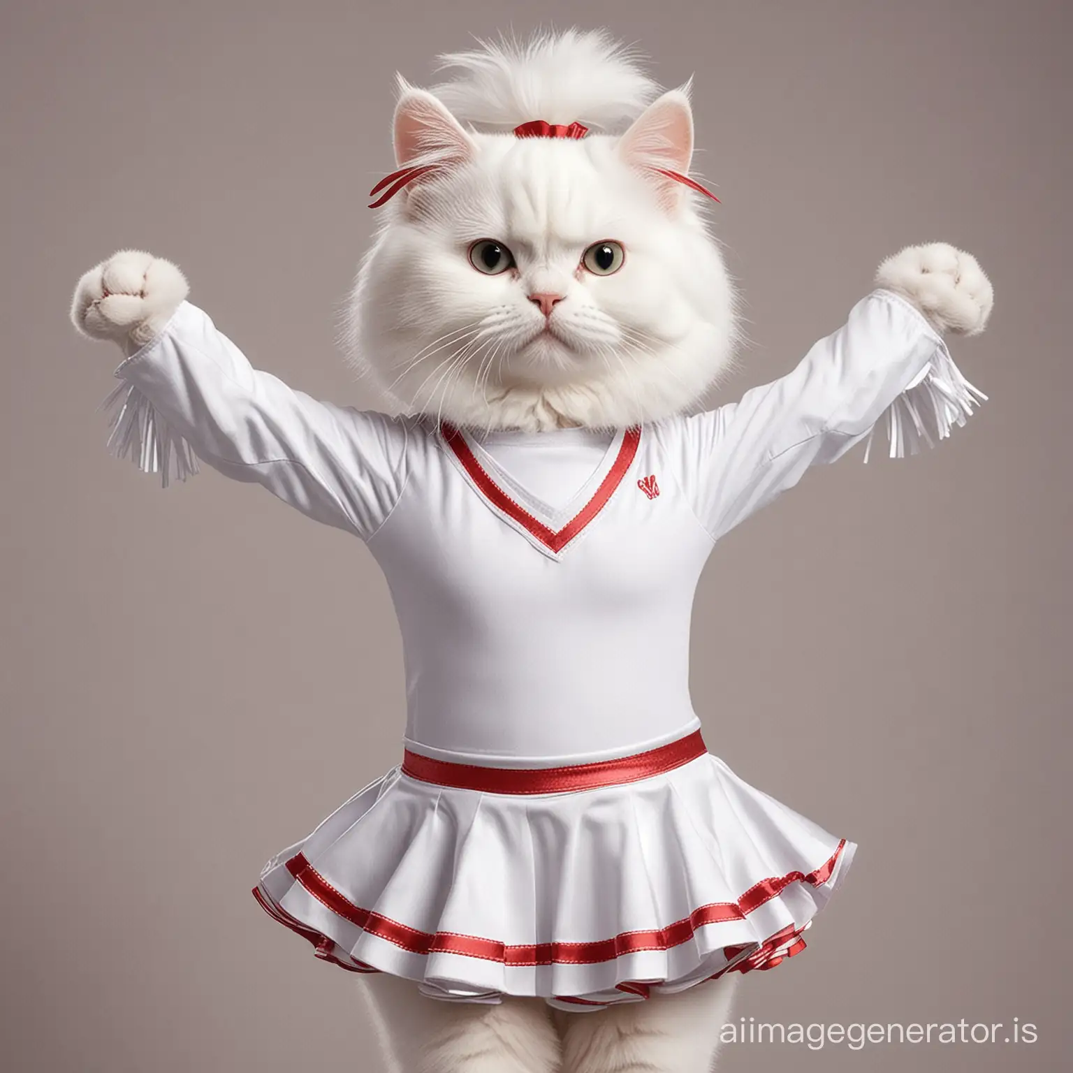 Adorable White Cat Cheerleader Pompoms | AI Image Generator