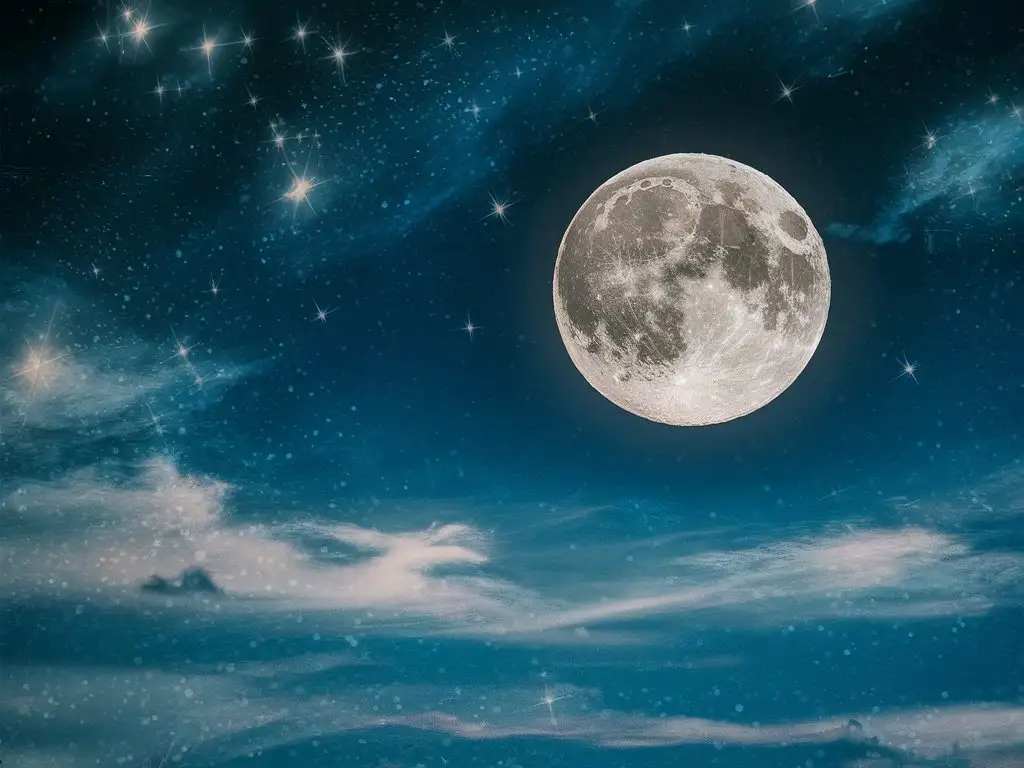 Звёздное ночное небо , луна ,