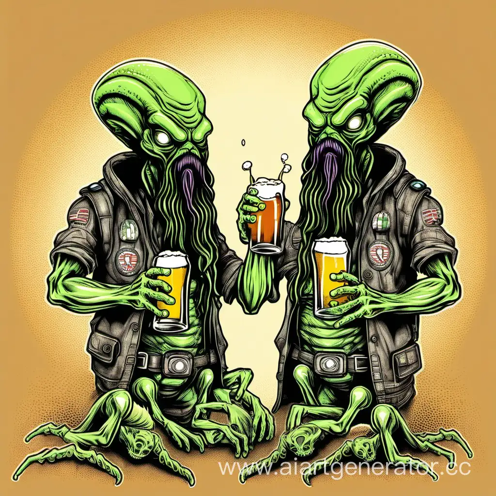 инопланетян с бородой пьет пиво